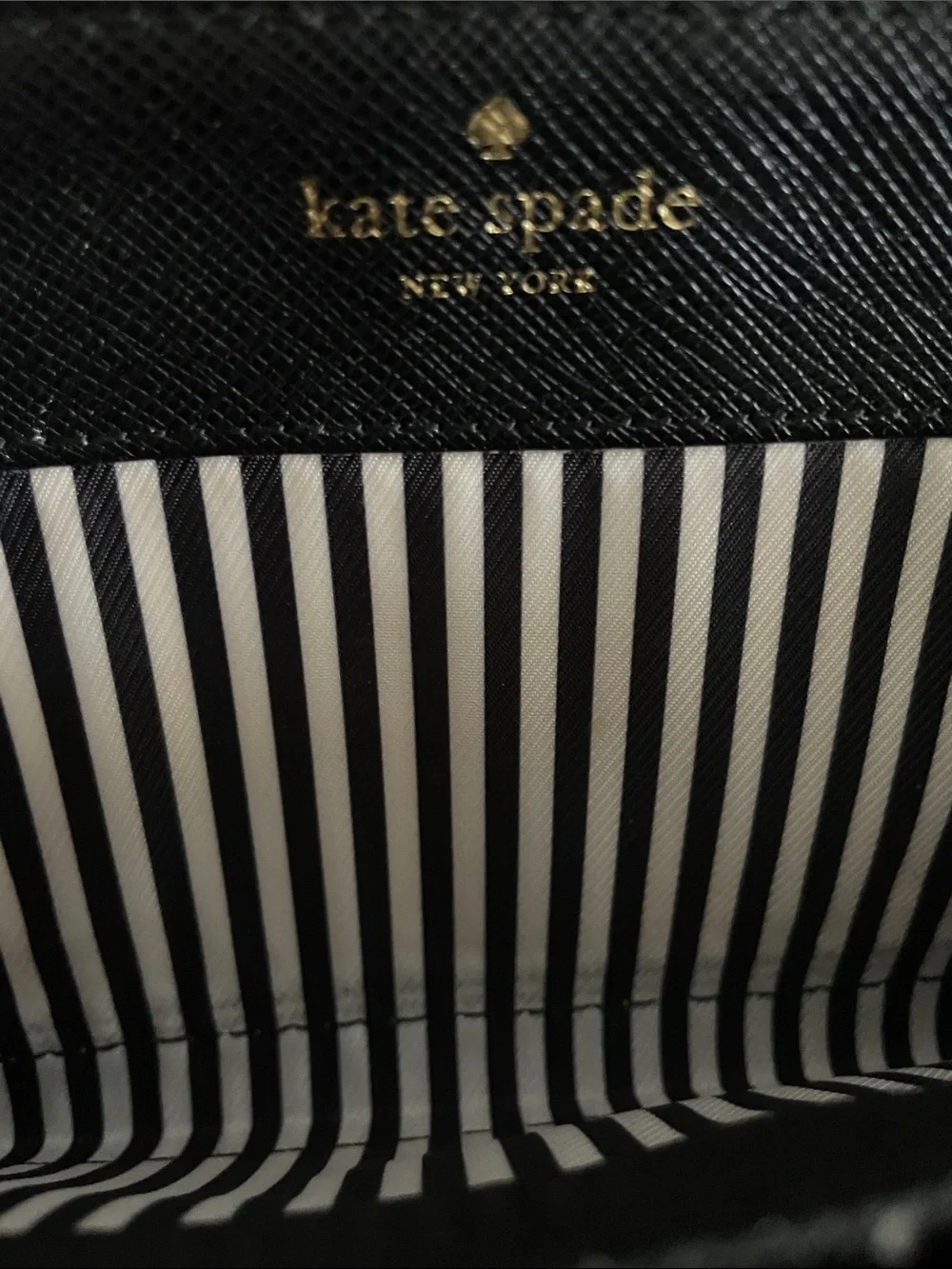 kate spade Black Leather Zip Around Wallet with Gold Plaque